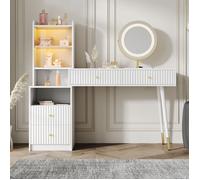 Coiffeuse avec Miroir LED,Éclairage 3 Couleurs,4 Tiroirs,100 x 40 x 125 CM,Rangement Spacieux,Blanc