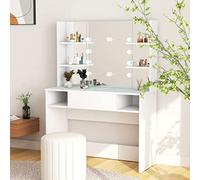Coiffeuse avec Miroir LED en MDF, Design Moderne avec Rangement, Coiffeuse Enfant Fille Coiffeuses avec Miroir LED Bureau Coiffeuses avec Rangement, pour Chambre/Fille, Blanc, 100x40x135cm