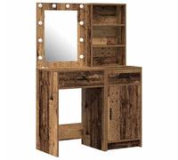 Coiffeuse avec miroir LED et étagère en bois vieilli, 50 x 41 x 135 cm, avec tiroir et porte, espace de rangement pour chambre à coucher et chambre de fille, coin de maquillage élégant
