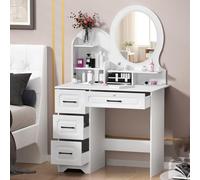 Coiffeuse avec Miroir LED et Rangement | Petite Coiffeuse Moderne avec 4 Tiroirs et Étagères | Meuble de Maquillage Blanc pour Chambre ou Bureau avec Lumière