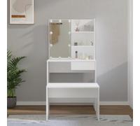 Coiffeuse avec Miroir LED et Tabouret, Éclairage USB, Grand Rangement table de maquillage coiffeuse avec miroir led bureau coiffeuse avec rangement, pour Chambre/Dressing, Bois Blanc, 74.5x40x141cm