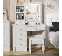 Coiffeuse avec Miroir LED et Tabouret,Table Toilette Moderne Tiroirs à Rangement Secret, Miroir Lumineux 3 Couleurs,Armoire Chambre Compacte,Bureau Coiffeuse pour Dressing