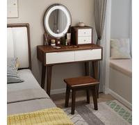 Coiffeuse avec Miroir Led Luminosité Réglable Coiffeuse en Bois avec Tiroir Et Tabouret Table de Maquillage Grand Plateau Convient pour Un Dressing, Une Chambre ou un Appartement(Walnut+white,80*40*13