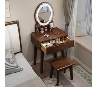 Coiffeuse avec Miroir Led Luminosité Réglable Coiffeuse en Bois avec Tiroir Et Tabouret Table de Maquillage Grand Plateau Convient pour Un Dressing, Une Chambre ou un Appartement(Walnut,60*40*135CM)