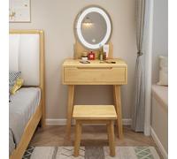 Coiffeuse avec Miroir Led Luminosité Réglable Coiffeuse en Bois avec Tiroir Et Tabouret Table de Maquillage Grand Plateau Convient pour Un Dressing, Une Chambre ou un Appartement(Original wood,80*40*1