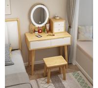 Coiffeuse avec Miroir Led Luminosité Réglable Coiffeuse en Bois avec Tiroir Et Tabouret Table de Maquillage Grand Plateau Convient pour Un Dressing, Une Chambre ou un Appartement(Original wood+white,8