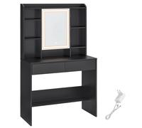 Coiffeuse Avec Miroir Led Luminosité Réglable Étagère Réglable Noir Noir