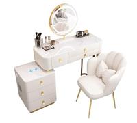 Coiffeuse avec Miroir LED réglable, 3 Modes d'éclairage, Tabouret de Rangement, Haut-parleurs Bluetooth, Ports USB latéraux, Chargement sans Fil du téléphone.