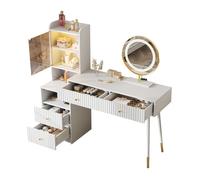 Coiffeuse avec miroir LED tricolore, quatre tiroirs, 1 meuble lumineux avec porte vitrée,blanc, 100 x 40 x 125 cm (sans tabouret)