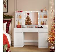 Coiffeuse avec miroir LED - VASAGLE - Éclairage 3 couleurs - 9 ampoules - Multiprise intégrée - 2 placards - 3 tiroirs