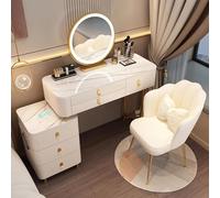 Coiffeuse avec Miroir, lumières LED, 3 Modes de Couleur, Coiffeuse avec tiroirs de Rangement, Ports de Chargement USB, Haut-Parleur Bluetooth, Chargeur sans Fil