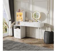 Coiffeuse avec miroir - MODERNLUXE - 100x40x125cm - LED réglable - 4 tiroirs et 1 porte vitrée - Blanc