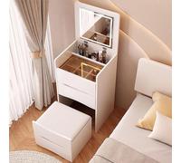 Coiffeuse avec miroir rabattable et lumières LED - Tiroir de rangement et tabourets - Coiffeuse de maquillage moderne pour femme - Avec rangement interne - Luminosité réglable - 40 cm - Blanc