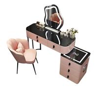 Coiffeuse avec Miroir réglable, éclairage LED Naturel Chaud et Froid, Meuble latéral Amovible, Chargeur sans Fil