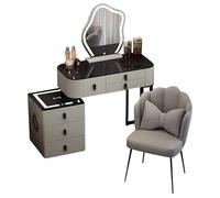 Coiffeuse avec Miroir réglable, éclairage LED Naturel Chaud et Froid, Meuble latéral Amovible, Chargeur sans Fil