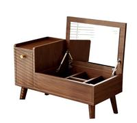 Coiffeuse avec Miroir, tiroir de Rangement, étagères Ouvertes, Table Basse, Organiseur de Table, Bois, Style Moderne, idéale for Appartement, dortoir ou Chambre d'amis.(Walnut,50)