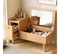 Coiffeuse avec Miroir, tiroir de Rangement, étagères Ouvertes, Table Basse, Organiseur de Table, Bois, Style Moderne, idéale for Appartement, dortoir ou Chambre d'amis.(Natural Wood Color,60)