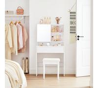 Coiffeuse avec miroir - tiroir, étagères réglables - Style Moderne - 70 x 40 x 136 cm - Blanc