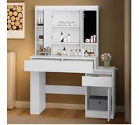 Coiffeuse avec miroir YITAHOME Coiffeuse moderne avec compartiments réglables Blanc