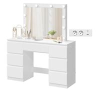 Coiffeuse avec Multiprise - WOLTU Table de Maquillage 7 Tiroirs- Miroir LED Réglable - Espace extra-large - Blanc