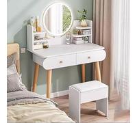 Coiffeuse avec Rangement et Miroir Led avec Pieds Porteurs de Haute Qualité, Facile à Nettoyer Ensemble de Meubles de Commode Modernes avec L'Organisateur de Maquillage de Tiroir ( Color : White-80*40