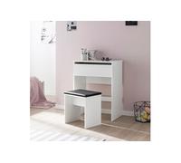 Coiffeuse avec rangement rabattable et tabouret noir et blanc