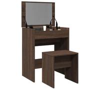 Coiffeuse avec Tabouret en Bois, Design Robuste et Fonctionnel, Coiffeuse Enfant Fille Vanity Desk Bureau Coiffeuse Avec Rangement, Aspect Chêne Marron, Table 60x40x75cm + Ouvert 60x40x113.5cm
