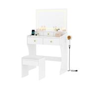 Coiffeuse avec tabouret et Miroir LED tactile,3 Luminosité Réglable,Ensemble Table de maquillage en bois avec 5 Tiroir et Prise,Bureau de Maquillage moderne pour Chambre,Dressing(137x76x40cm,Blanc)