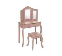 Coiffeuse avec tabouret pour enfant en bois coloris rose antique - longueur 59,50 x profondeur 29 x hauteur 60 cm --