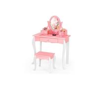 Costway Coiffeuse Avec Tabouret Pour Enfants De Style Princesse Avec Miroir Pivotant À 360° Amovible Et 3 Tiroirs Rose Et Blanc Rose
