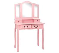 Coiffeuse avec tabouret rose 80 × 69 × 141 cm en bois de paulownia - Ensemble de meubles de chambre à coucher élégant pour femme, élégant et peu encombrant avec miroir