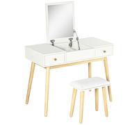 Coiffeuse Avec Tabouret Style Scandinave - 2 Tiroirs, Compartiment Porte Miroir - Panneaux Blanc