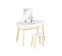 HomCom Coiffeuse scandinave avec tabouret – 2 tiroirs, compartiment porte-miroir – panneaux blanc