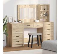 Coiffeuse avec tiroirs en chêne Sonoma - Ensemble de 3 pièces avec éclairage LED - Espace de rangement spacieux - Table de maquillage moderne pour chambre à coucher et chambre de fille