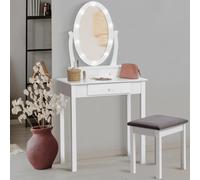 Coiffeuse Bella Avec Miroir Led Et Tabouret Blanc
