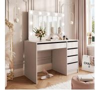 Coiffeuse BELLA - avec Miroir LED - Table de Maquillage à 5 Tiroirs - 110x55x144 cm - Cachemire