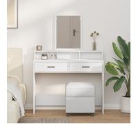 Coiffeuse - Blanche - 2 tiroirs - Miroir inclus - Style contemporain