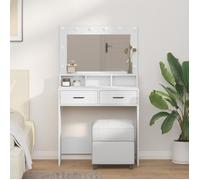 Coiffeuse - Blanche - 79x41x135 cm - 2 tiroirs - Miroir avec lumières LED