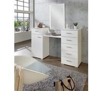 Coiffeuse blanche en panneaux de particules, 1 porte et 6 tiroirs - Dim : 165 x192 x 41cm - -