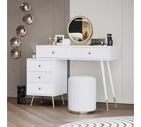 Coiffeuse Blanche LED Miroir Tactile Meuble Latéral Réglable 100x40x78cm | Meuble latéral modulable à gauche, à droite ou sous la table : gain de place & stabilité E1 pour espace beauté sûr et durab.