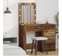 Coiffeuse - Bois ancien - 50x41x135 cm - Miroir et lumières LED - 1 tiroir