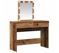 Coiffeuse bois ancien - GKO - 100x40x130 cm - Bois d'ingénierie - Avec miroir - Éclairage LED - Tiroirs pratiques
