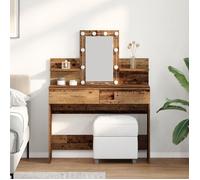 Coiffeuse - Bois vieilli - Miroir LED - Rangements inclus - Design rustique