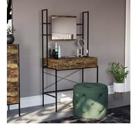 Coiffeuse Brooklyn en bois foncé avec 1 tiroir - Bureau maquillage avec miroir