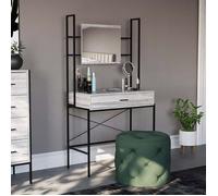 Coiffeuse Brooklyn grise avec 1 tiroir - Bureau maquillage avec miroir