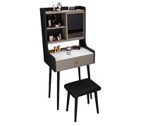 Coiffeuse, Bureau Moderne avec Miroir réversible, Tabouret rembourré Gauche et Droit, tiroirs, Grands espaces de Rangement, pour Femmes et Filles (Noir 70 cm)
