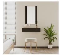 Coiffeuse cannelé avec Miroir et Tiroir | Coiffeuse Suspendu pour Chambre à coucher | Finition en couleur Noir Mate | Modèle Velia