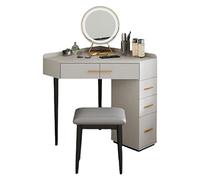 Coiffeuse Chambre Maison Petite unité de vanité Basse-Angle à Angle Droit Commode d'angle avec Tabouret, Miroir LED, tiroirs Multiples Table de Maquillage