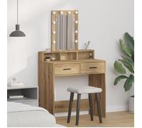 Coiffeuse - Chêne Artisan - 79x41x140 cm - 2 tiroirs - Miroir et lumières LED incluses