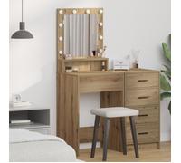 Coiffeuse - Chêne Artisan - Éclairage LED - 50x41x135 cm - Rangement Inclus